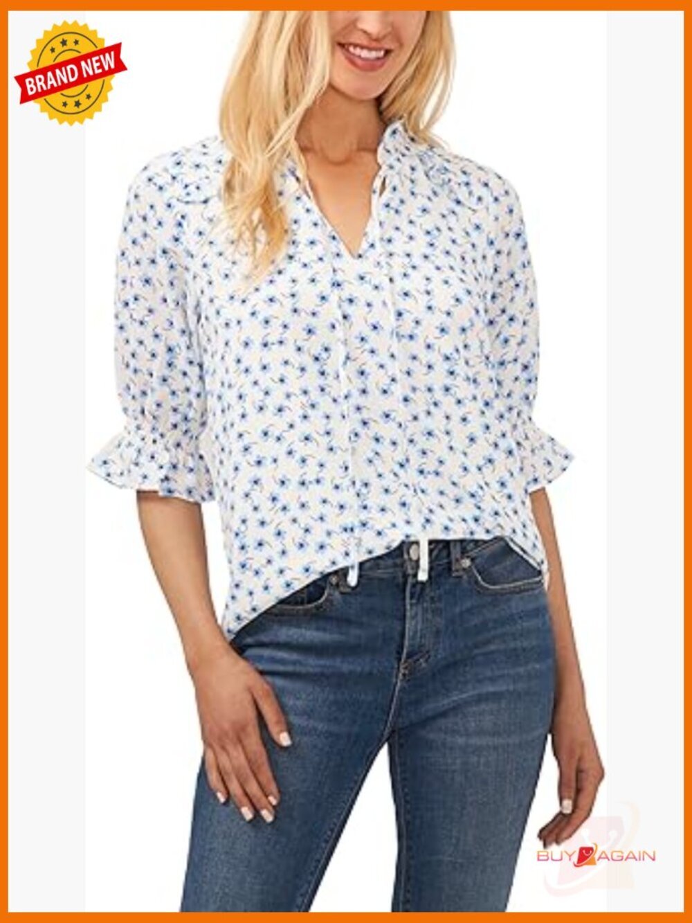 Elbow Sleeve Split Neck Top, Regular Fit, Lightweight Polyester Blouse